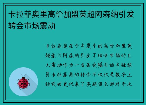 卡拉菲奥里高价加盟英超阿森纳引发转会市场震动